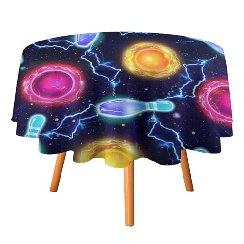 Coole Bowling-Tischdecken, rund, 91,4 cm, Fantasy-Cartoon-Galaxie, Bunte Bowlingkugel, Herren-Sportthema, waschbar, für drinnen und draußen Coole Bowling-Tischdecken, rund, 91,4 cm, Fantasy-Cartoon-Galaxie, Bunte Bowlingkugel, Herren-Sportthema, waschbar, für drinnen und draußen von SMAZDFXX