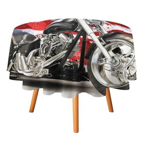 Fantasy-Motorrad-Tischdecken, rund, 91,4 cm, rustikales Landhaus-Design mit altem Truck im Vintage-Stil und US-Flagge für Küche und Esszimmer Fantasy-Motorrad-Tischdecken, rund, 91,4 cm, rustikales Landhaus-Design mit altem Truck im Vintage-Stil und US-Flagge für Küche und Esszimmer von SMAZDFXX