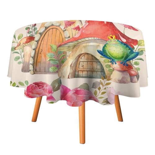 Lustige Frosch-Tischdecken, rund, 91,4 cm, Tischdecken mit Cartoon-Tier-Pilz-Fröschen, Aquarell-Tiere, Blumenmuster, Tischdecken, waschbar für drinnen und draußen Lustige Frosch-Tischdecken, rund, 91,4 cm, Tischdecken mit Cartoon-Tier-Pilz-Fröschen, Aquarell-Tiere, Blumenmuster, Tischdecken, waschbar für drinnen und draußen von SMAZDFXX