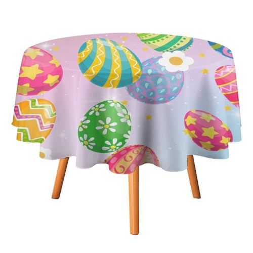 Lustige Tischdecke mit Ostereiern, Frühlingsmotiv, rund, 152,4 cm, buntes Galaxie-Osterei-Blumenmuster für Küche und Esszimmer Lustige Tischdecke mit Ostereiern, Frühlingsmotiv, rund, 152,4 cm, buntes Galaxie-Osterei-Blumenmuster für Küche und Esszimmer von SMAZDFXX
