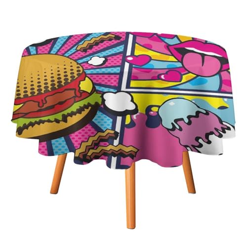 Lustige Tischdecken mit Comic-Fast-Food-Motiv, rund, 127 cm, abstrakte Moderne Kunst, Jungenzimmerdekoration, Hamburger-Druck für Küche und Esszimmer Lustige Tischdecken mit Comic-Fast-Food-Motiv, rund, 127 cm, abstrakte Moderne Kunst, Jungenzimmerdekoration, Hamburger-Druck für Küche und Esszimmer von SMAZDFXX