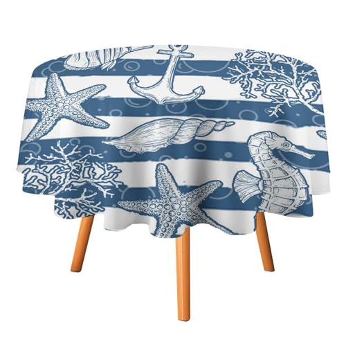 Marineblaue Tischdecke mit Seepferdchen, rund, 91,4 cm, weiß und blau gestreift, Unterwasserwelt, e, Korallenfische, für Küche und Esszimmer Marineblaue Tischdecke mit Seepferdchen, rund, 91,4 cm, weiß und blau gestreift, Unterwasserwelt, e, Korallenfische, für Küche und Esszimmer von SMAZDFXX