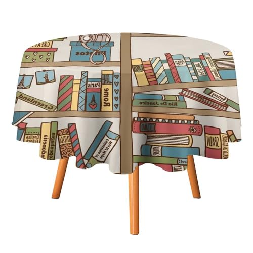 Moderne Bücherregal-Tischdecken, rund, 177,8 cm, abstraktes Cartoon-Buchliebhaber-Bücherregal, handgezeichnet, für Küche und Esszimmer Moderne Bücherregal-Tischdecken, rund, 177,8 cm, abstraktes Cartoon-Buchliebhaber-Bücherregal, handgezeichnet, für Küche und Esszimmer von SMAZDFXX