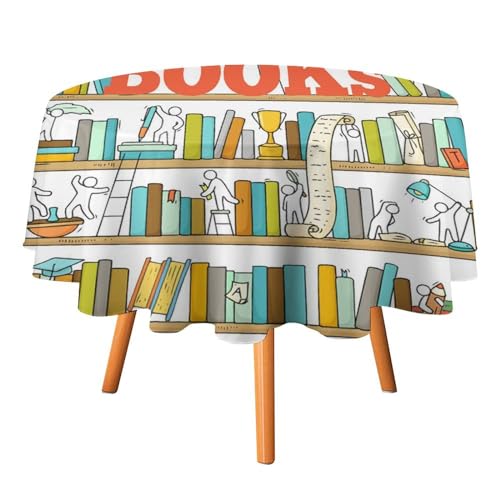 Moderne Tischdecken mit Bücherregal-Bibliothek, rund, 152,4 cm, lustiges Cartoon-Bücherregal für Küche und Esszimmer Moderne Tischdecken mit Bücherregal-Bibliothek, rund, 152,4 cm, lustiges Cartoon-Bücherregal für Küche und Esszimmer von SMAZDFXX