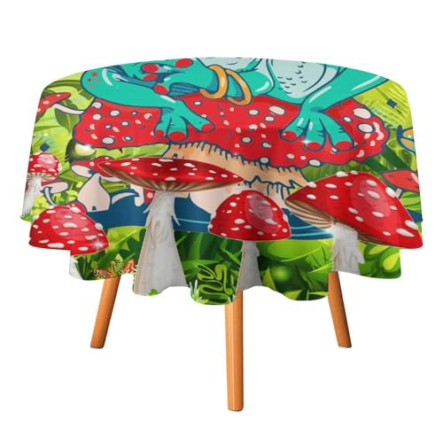 Moderne Tischdecken mit Cartoon-Froschmotiv, rund, 127 cm, niedliches Tiermotiv, Frosch, Schmetterling, Pilz, für Küche und Esszimmer Moderne Tischdecken mit Cartoon-Froschmotiv, rund, 127 cm, niedliches Tiermotiv, Frosch, Schmetterling, Pilz, für Küche und Esszimmer von SMAZDFXX