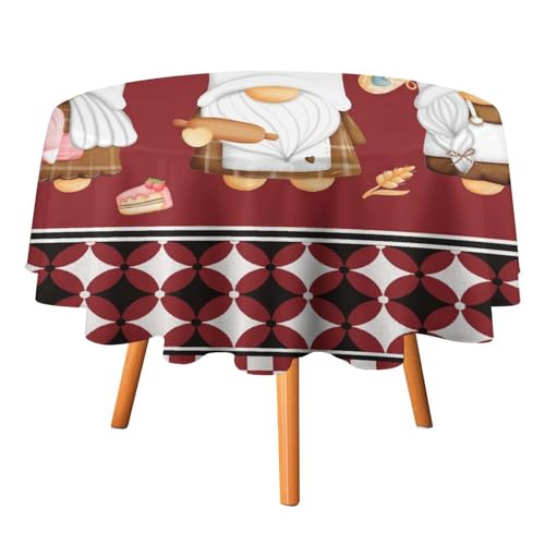 Moderne Tischdecken mit Gnomen-Kochmotiv, rund, 152,4 cm, Retro-Kochgnom, rot-weiß kariert, für Küche und Esszimmer Moderne Tischdecken mit Gnomen-Kochmotiv, rund, 152,4 cm, Retro-Kochgnom, rot-weiß kariert, für Küche und Esszimmer von SMAZDFXX