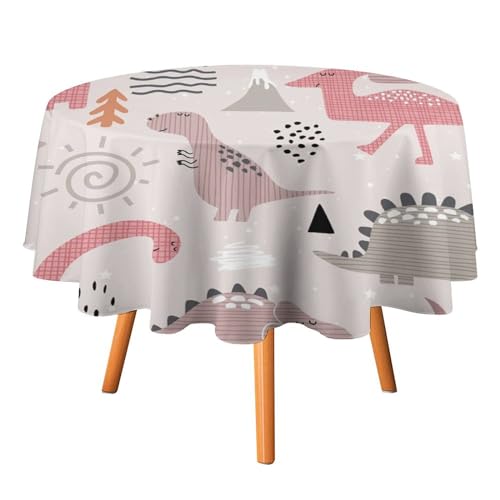 Moderne rosa Kunst-Dinosaurier-Tischdecken, rund, 91,4 cm, Bunte Cartoon-Dinosaurier-Palmen-Tischdecken, waschbar für den Innen- und Außenbereich Moderne rosa Kunst-Dinosaurier-Tischdecken, rund, 91,4 cm, Bunte Cartoon-Dinosaurier-Palmen-Tischdecken, waschbar für den Innen- und Außenbereich von SMAZDFXX