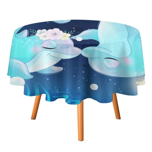 Niedliche Delfin-Tischdecke für Kinder, rund, 127 cm, Cartoon-Unterwassertiere, Quallen, Delfine und Sterne, Druck für Küche und Esszimmer Niedliche Delfin-Tischdecke für Kinder, rund, 127 cm, Cartoon-Unterwassertiere, Quallen, Delfine und Sterne, Druck für Küche und Esszimmer von SMAZDFXX