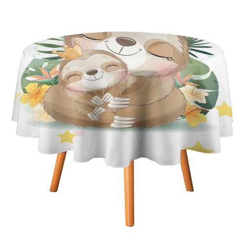 Niedliche Faultier-Tischdecken, rund, 91,4 cm, Cartoon-Faultier, Mutter-Kind, Blumen- und Sterndruck, waschbar, für drinnen und draußen Niedliche Faultier-Tischdecken, rund, 91,4 cm, Cartoon-Faultier, Mutter-Kind, Blumen- und Sterndruck, waschbar, für drinnen und draußen von SMAZDFXX