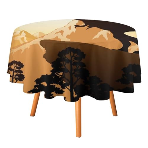 Niedliche Tischdecken mit Dinosaurier-Silhouette, rund, 127 cm, Cartoon-Dschungel, Sonnenuntergang, Wildtiere, Dino-Thema für Küche und Esszimmer Niedliche Tischdecken mit Dinosaurier-Silhouette, rund, 127 cm, Cartoon-Dschungel, Sonnenuntergang, Wildtiere, Dino-Thema für Küche und Esszimmer von SMAZDFXX
