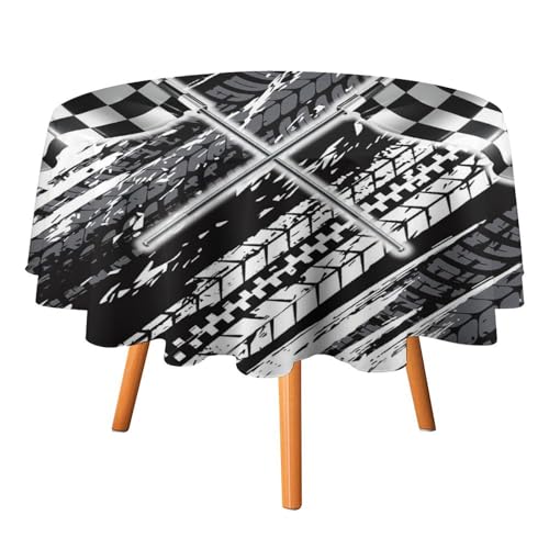 Rennsport-Tischdecken für Jungenzimmer, rund, 91,4 cm, Autorennen, Autospiel-Thema, Rennwagen, Karierte Flagge für Küche und Esszimmer Rennsport-Tischdecken für Jungenzimmer, rund, 91,4 cm, Autorennen, Autospiel-Thema, Rennwagen, Karierte Flagge für Küche und Esszimmer von SMAZDFXX