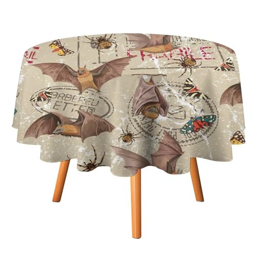 Runde Tischdecke im Vintage-Stil mit abstraktem Fledermausmotiv, 91,4 cm, für Küche und Esszimmer, rustikales Bauernhaus-Tischtuch mit antikem Fledermaus-Schmetterling für den Urlaub, runde Tischdeck Runde Tischdecke im Vintage-Stil mit abstraktem Fledermausmotiv, 91,4 cm, für Küche und Esszimmer, rustikales Bauernhaus-Tischtuch mit antikem Fledermaus-Schmetterling für den Urlaub, runde Tischdeck von SMAZDFXX