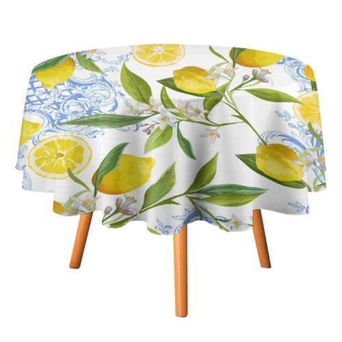 Runde Tischdecke mit Barock-Print, gelbe Zitronen, geeignet für den Innen- und Außenbereich in Rest Aurants Runde Tischdecke mit Barock-Print, gelbe Zitronen, geeignet für den Innen- und Außenbereich in Rest Aurants von SMAZDFXX