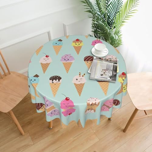 Runde Tischdecke mit Eistüten – Esstischdecke für Esszimmer, Bürobesprechungen und Feiertage – 60 Zoll große Couchtischdecke von SMAZDFXX