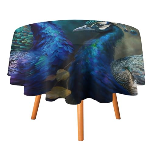 Runde Tischdecke mit abstraktem, schönem Pfauenmotiv, 91,4 cm, für Küche und Esszimmer, goldblaue Pfauenfedern, offene Pfauen-Tischdecke für den Urlaub, runde Tischdecken Runde Tischdecke mit abstraktem, schönem Pfauenmotiv, 91,4 cm, für Küche und Esszimmer, goldblaue Pfauenfedern, offene Pfauen-Tischdecke für den Urlaub, runde Tischdecken von SMAZDFXX