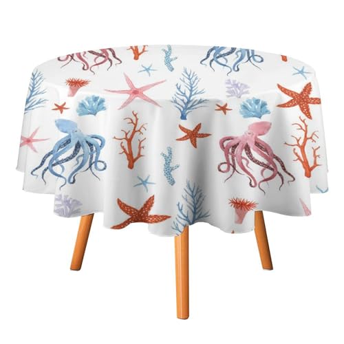 Runde Tischdecke mit en und Wasserfarben, 91,4 cm, für Küche und Esszimmer, Tischdecke mit Cartoon-Tier, Oktopus, Koralle, für den Urlaub, runde Tischdecken Runde Tischdecke mit en und Wasserfarben, 91,4 cm, für Küche und Esszimmer, Tischdecke mit Cartoon-Tier, Oktopus, Koralle, für den Urlaub, runde Tischdecken von SMAZDFXX
