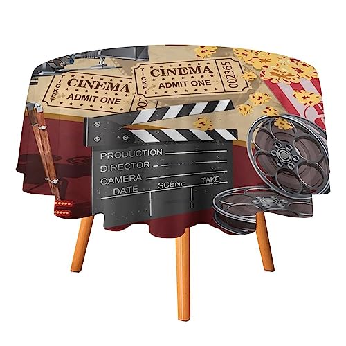 Runde Tischdecken im Retro-Kino-Stil, maschinenwaschbar, für drinnen und draußen, abstraktes Filmthema, Popcorn im Kinofilmdruck, runde Tischdecken für die Küche, 91,4 cm Runde Tischdecken im Retro-Kino-Stil, maschinenwaschbar, für drinnen und draußen, abstraktes Filmthema, Popcorn im Kinofilmdruck, runde Tischdecken für die Küche, 91,4 cm von SMAZDFXX