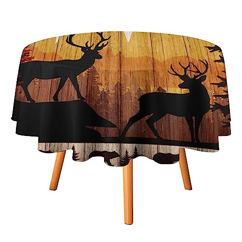 Runde Tischdecken im rustikalen Landhausstil mit Hüttenmotiv, maschinenwaschbar, für drinnen und draußen, Lodge-Holzbrett, niedlicher Bären-/Hirsch-Aufdruck, runde Tischdecken für die Küche, 91,4 cm Runde Tischdecken im rustikalen Landhausstil mit Hüttenmotiv, maschinenwaschbar, für drinnen und draußen, Lodge-Holzbrett, niedlicher Bären-/Hirsch-Aufdruck, runde Tischdecken für die Küche, 91,4 cm von SMAZDFXX