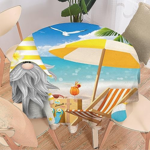Runde Tischdecken mit Cartoon-Sommerzwerg, maschinenwaschbar, für drinnen und draußen, süßes tropisches Strand-/Meeres-/ -Thema, runde Tischdecken für die Küche, 91,4 cm Runde Tischdecken mit Cartoon-Sommerzwerg, maschinenwaschbar, für drinnen und draußen, süßes tropisches Strand-/Meeres-/ -Thema, runde Tischdecken für die Küche, 91,4 cm von SMAZDFXX