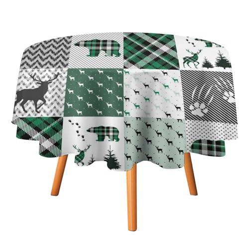 Rustikale Karierte Tischdecke mit Bärenhüttenmotiv, rund, 152,4 cm, Elch, Hirsch, Grün, Schwarz, Karomuster, Lodge, Camping-Thema für Küche und Esszimmer Rustikale Karierte Tischdecke mit Bärenhüttenmotiv, rund, 152,4 cm, Elch, Hirsch, Grün, Schwarz, Karomuster, Lodge, Camping-Thema für Küche und Esszimmer von SMAZDFXX