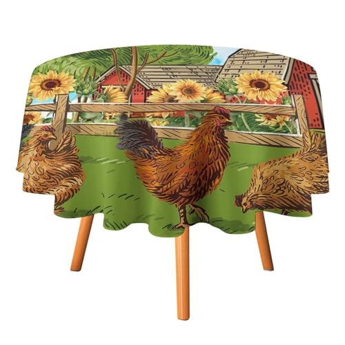 Rustikale Tischdecke mit Sonnenblumen-Hahn, rund, 91,4 cm, Landhaus-Tiere, Hühner für Küche und Esszimmer Rustikale Tischdecke mit Sonnenblumen-Hahn, rund, 91,4 cm, Landhaus-Tiere, Hühner für Küche und Esszimmer von SMAZDFXX