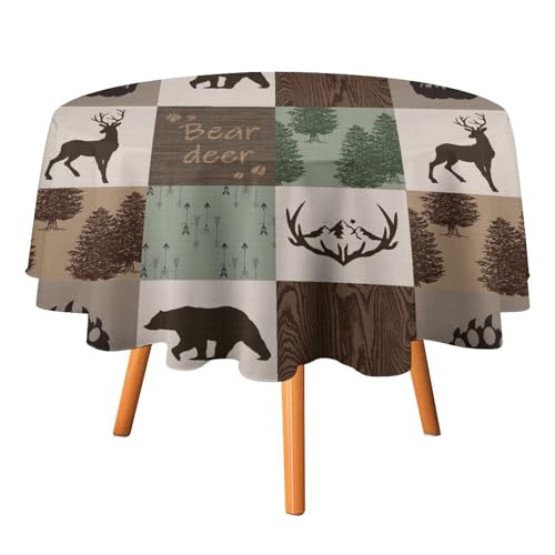 Rustikale Tischdecke mit Wildtieren und Bärenmotiv, rund, 152,4 cm, Elch, abstraktes Retro-Hütten-Abenteuer-Thema für Küche und Esszimmer Rustikale Tischdecke mit Wildtieren und Bärenmotiv, rund, 152,4 cm, Elch, abstraktes Retro-Hütten-Abenteuer-Thema für Küche und Esszimmer von SMAZDFXX