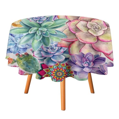 Rustikale Tischdecken mit Sukkulenten, Pflanzen und Kakteen, rund, 152,4 cm, Mandala, Boho, Aquarell, Sommer, Tropische Wüste, Blumenmuster, für Küche und Esszimmer Rustikale Tischdecken mit Sukkulenten, Pflanzen und Kakteen, rund, 152,4 cm, Mandala, Boho, Aquarell, Sommer, Tropische Wüste, Blumenmuster, für Küche und Esszimmer von SMAZDFXX