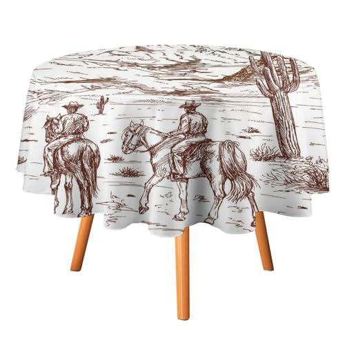 Rustikale Western-Cowboy-Tischdecken, rund, 152,4 cm, Vintage-Bauernhaus-Landhaus-Cowboy-Pferde-Kaktus für Küche und Esszimmer Rustikale Western-Cowboy-Tischdecken, rund, 152,4 cm, Vintage-Bauernhaus-Landhaus-Cowboy-Pferde-Kaktus für Küche und Esszimmer von SMAZDFXX