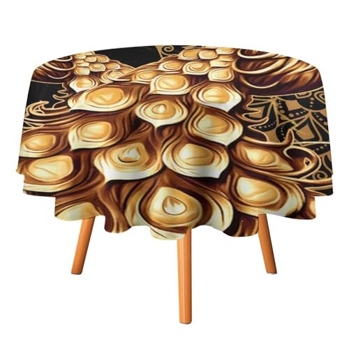 Rustikale runde Tischdecke mit Pfauenmotiv, Schwarzgold, 91,4 cm, für Küche und Esszimmer, Tischdecke mit abstraktem Mandala-Blumendruck und Pfauenfedern für den Urlaub, runde Tischdecken Rustikale runde Tischdecke mit Pfauenmotiv, Schwarzgold, 91,4 cm, für Küche und Esszimmer, Tischdecke mit abstraktem Mandala-Blumendruck und Pfauenfedern für den Urlaub, runde Tischdecken von SMAZDFXX