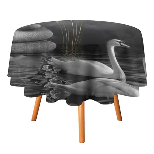 Stones Spa Schwan-Tischdecken, rund, 177,8 cm, Zen-Thema, grünes Unkraut, wildes Gras, Vollmond, Tiere, Schwan für Küche und Esszimmer, Tischdecke Stones Spa Schwan-Tischdecken, rund, 177,8 cm, Zen-Thema, grünes Unkraut, wildes Gras, Vollmond, Tiere, Schwan für Küche und Esszimmer, Tischdecke von SMAZDFXX
