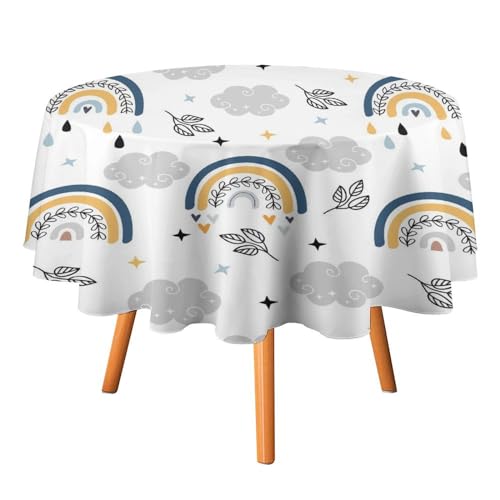 Tischdecke im Boho-Stil für Kinderzimmer, rund, 177,8 cm, abstrakt, niedlich, Cartoon, Sterne, Blätter, bunt, Regenbogen, für Küche und Esszimmer Tischdecke im Boho-Stil für Kinderzimmer, rund, 177,8 cm, abstrakt, niedlich, Cartoon, Sterne, Blätter, bunt, Regenbogen, für Küche und Esszimmer von SMAZDFXX