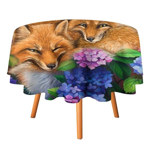 Tischdecke mit Aquarell-Fuchsmotiv, rund, 127 cm, abstrakt, niedlich, Frühlingstier, Fuchs, Dahlie, Schmetterling, für Küche und Esszimmer Tischdecke mit Aquarell-Fuchsmotiv, rund, 127 cm, abstrakt, niedlich, Frühlingstier, Fuchs, Dahlie, Schmetterling, für Küche und Esszimmer von SMAZDFXX