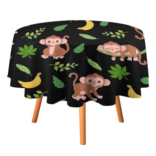 Tischdecke mit Cartoon-Affenmotiv, rund, 91,4 cm, süße Tropische Blätter, Bananen, Tieraffe für Küche und Esszimmer Tischdecke mit Cartoon-Affenmotiv, rund, 91,4 cm, süße Tropische Blätter, Bananen, Tieraffe für Küche und Esszimmer von SMAZDFXX