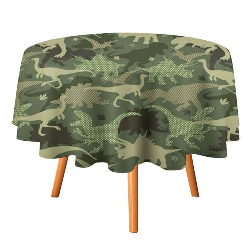Tischdecke mit Cartoon-Dinosaurier, rund, 152,4 cm, Grün, Camouflage, Dino, Wildtiere, Dschungel, Tropische Pflanzen für Küche und Esszimmer Tischdecke mit Cartoon-Dinosaurier, rund, 152,4 cm, Grün, Camouflage, Dino, Wildtiere, Dschungel, Tropische Pflanzen für Küche und Esszimmer von SMAZDFXX