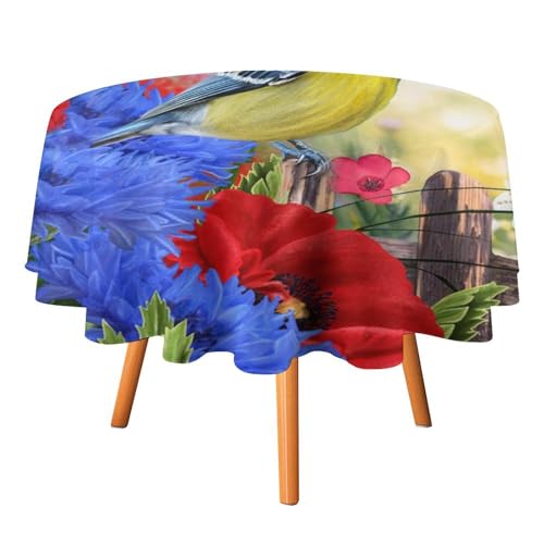 Tischdecke mit Frühlingsblumenmuster, rund, 91,4 cm, Vögel, modernes Bauernhaus-Design, blau-rote Blumen, Vögel für Küche und Esszimmer Tischdecke mit Frühlingsblumenmuster, rund, 91,4 cm, Vögel, modernes Bauernhaus-Design, blau-rote Blumen, Vögel für Küche und Esszimmer von SMAZDFXX