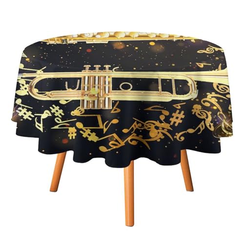 Tischdecke mit Galaxie-Musiknoten, rund, 152,4 cm, Goldener musikalischer Jazz-Blau-Schmetterling für Küche und Esszimmer Tischdecke mit Galaxie-Musiknoten, rund, 152,4 cm, Goldener musikalischer Jazz-Blau-Schmetterling für Küche und Esszimmer von SMAZDFXX
