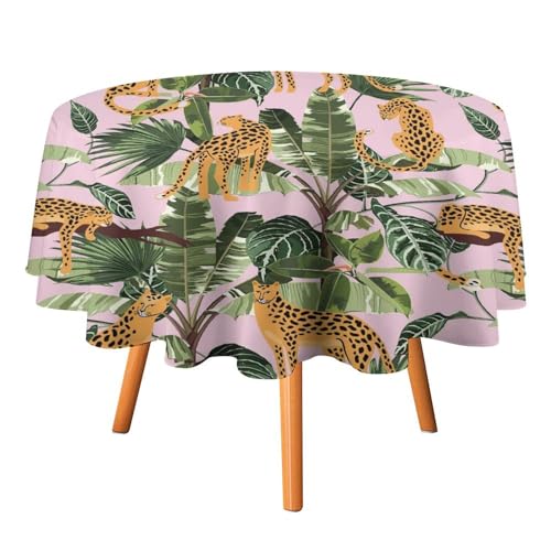 Tischdecke mit Leoparden-Palmblättern, rund, 127 cm, abstraktes Boho-Wildtier, tropischer Dschungel, grüne Blätter, Großkatze, Dekor für Küche und Esszimmer Tischdecke mit Leoparden-Palmblättern, rund, 127 cm, abstraktes Boho-Wildtier, tropischer Dschungel, grüne Blätter, Großkatze, Dekor für Küche und Esszimmer von SMAZDFXX