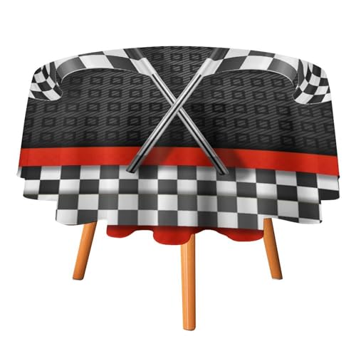 Tischdecke mit Rennwagenflagge, rund, 91,4 cm, abstrakte Moderne Kunst, Rennwagen, schwarz-weiß Karierte Flagge für Küche und Esszimmer Tischdecke mit Rennwagenflagge, rund, 91,4 cm, abstrakte Moderne Kunst, Rennwagen, schwarz-weiß Karierte Flagge für Küche und Esszimmer von SMAZDFXX