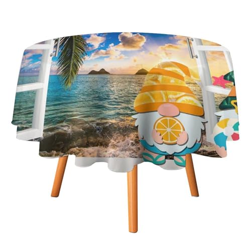 Tischdecke mit Strandzwerg und offenem Fenster, rund, 152,4 cm, lustige nautische Sommerlandschaft mit tropischen Palmen für Küche und Esszimmer Tischdecke mit Strandzwerg und offenem Fenster, rund, 152,4 cm, lustige nautische Sommerlandschaft mit tropischen Palmen für Küche und Esszimmer von SMAZDFXX