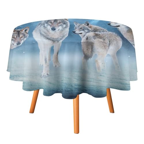 Tischdecke mit Wolf-Motiven, rund, 91,4 cm, Winter-Wildlife-Motiv, Fantasy-Galaxie, Vollmond, weiße Wölfe, für Küche und Esszimmer Tischdecke mit Wolf-Motiven, rund, 91,4 cm, Winter-Wildlife-Motiv, Fantasy-Galaxie, Vollmond, weiße Wölfe, für Küche und Esszimmer von SMAZDFXX