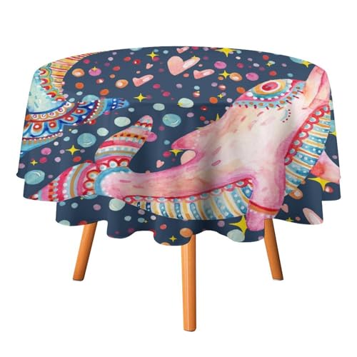 Tischdecke mit abstraktem Aquarell-Delfin, rund, 152,4 cm, niedliches Cartoon-Tier, Delfin, ethnisch, böhmisch, bunt, für Küche und Esszimmer Tischdecke mit abstraktem Aquarell-Delfin, rund, 152,4 cm, niedliches Cartoon-Tier, Delfin, ethnisch, böhmisch, bunt, für Küche und Esszimmer von SMAZDFXX