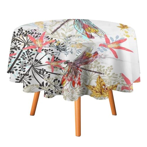 Tischdecke mit abstraktem Aquarell-Libellenmotiv, rund, 127 cm, Moderne, luxuriöse Marmor-Wildblumen-Ahornblätter für Küche und Esszimmer Tischdecke mit abstraktem Aquarell-Libellenmotiv, rund, 127 cm, Moderne, luxuriöse Marmor-Wildblumen-Ahornblätter für Küche und Esszimmer von SMAZDFXX