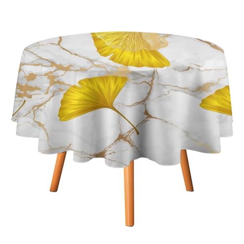 Tischdecke mit abstraktem Blumenmotiv und Ginkgoblättern, rund, 91,4 cm, moderner, luxuriöser Druck mit weißer Marmorierung und Goldener Textur für Küche und Esszimmer Tischdecke mit abstraktem Blumenmotiv und Ginkgoblättern, rund, 91,4 cm, moderner, luxuriöser Druck mit weißer Marmorierung und Goldener Textur für Küche und Esszimmer von SMAZDFXX