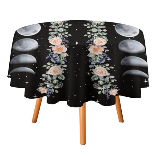 Tischdecke mit abstraktem Mond- und Blumenmuster, rund, 152,4 cm, Fantasie, Sternenhimmel, Aquarell, Bauernhaus, Frühlingsblume, für Küche und Esszimmer Tischdecke mit abstraktem Mond- und Blumenmuster, rund, 152,4 cm, Fantasie, Sternenhimmel, Aquarell, Bauernhaus, Frühlingsblume, für Küche und Esszimmer von SMAZDFXX