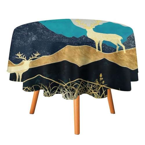 Tischdecke mit abstraktem Wildtier-Hirschmotiv, rund, 177,8 cm, rustikale Bauernhaus-Silhouette mit nebligem Hirsch für Küche und Esszimmer Tischdecke mit abstraktem Wildtier-Hirschmotiv, rund, 177,8 cm, rustikale Bauernhaus-Silhouette mit nebligem Hirsch für Küche und Esszimmer von SMAZDFXX