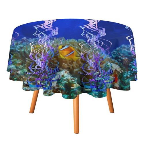 Tischdecke mit abstrakten Quallenmotiven, rund, 152,4 cm, Aquarell, nautisches -Thema, Bunte Quallen für Küche und Esszimmer Tischdecke mit abstrakten Quallenmotiven, rund, 152,4 cm, Aquarell, nautisches -Thema, Bunte Quallen für Küche und Esszimmer von SMAZDFXX