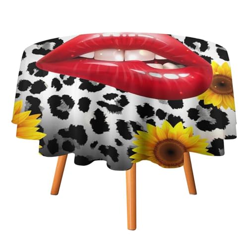 Tischdecke mit abstrakten roten Lippen, rund, 91,4 cm, modernes Make-up-Thema, Frau, Lippe, Sonnenblume, Leopard, für Küche und Esszimmer Tischdecke mit abstrakten roten Lippen, rund, 91,4 cm, modernes Make-up-Thema, Frau, Lippe, Sonnenblume, Leopard, für Küche und Esszimmer von SMAZDFXX