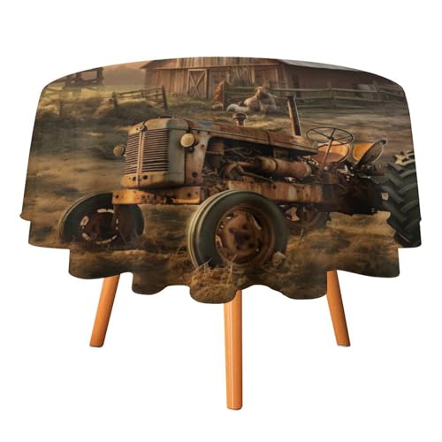 Tischdecke mit altem Traktor, rund, 127 cm, Aquarellmotiv, rustikaler Herbst, Bauernhaus, Ernte, Bauernhof, Windmühle, Traktor für Küche und Esszimmer Tischdecke mit altem Traktor, rund, 127 cm, Aquarellmotiv, rustikaler Herbst, Bauernhaus, Ernte, Bauernhof, Windmühle, Traktor für Küche und Esszimmer von SMAZDFXX