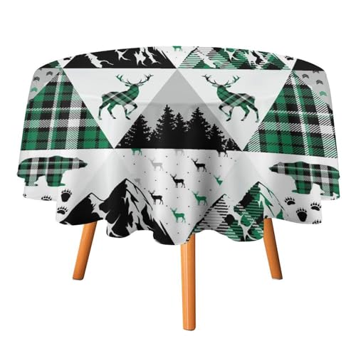 Tischdecke mit kariertem Bärenmotiv, rund, 127 cm, rustikales grün-schwarzes Karomuster, Berghirsch-Elch, Weihnachtsdekor für Küche und Esszimmer Tischdecke mit kariertem Bärenmotiv, rund, 127 cm, rustikales grün-schwarzes Karomuster, Berghirsch-Elch, Weihnachtsdekor für Küche und Esszimmer von SMAZDFXX
