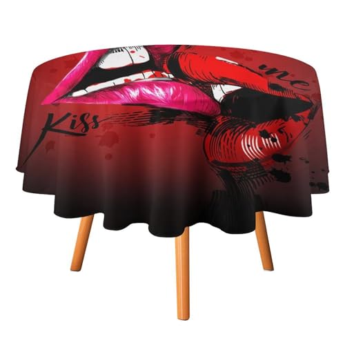 Tischdecke mit küssendem Liebespaar, rund, 152,4 cm, Männer und Frauen, küssende Lippen, rote Lippen, sexy Kussmotiv für Küche und Esszimmer Tischdecke mit küssendem Liebespaar, rund, 152,4 cm, Männer und Frauen, küssende Lippen, rote Lippen, sexy Kussmotiv für Küche und Esszimmer von SMAZDFXX